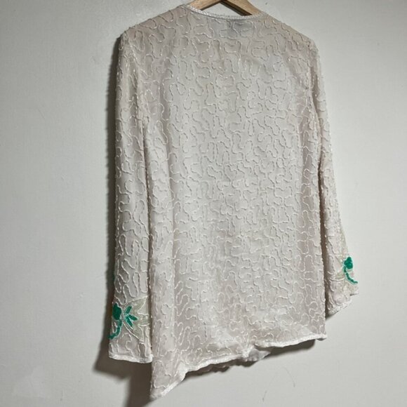 Vintage Cervelle White Beaded Floral Jacket – 100% Silk, Made in India, Small - Picture 11 of 13